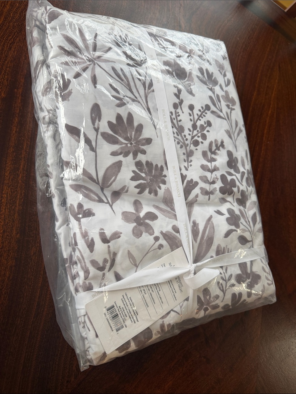 Boll & Branch Botanical Pattern Organic Cotton Sheet Set iPewter colorway C/K